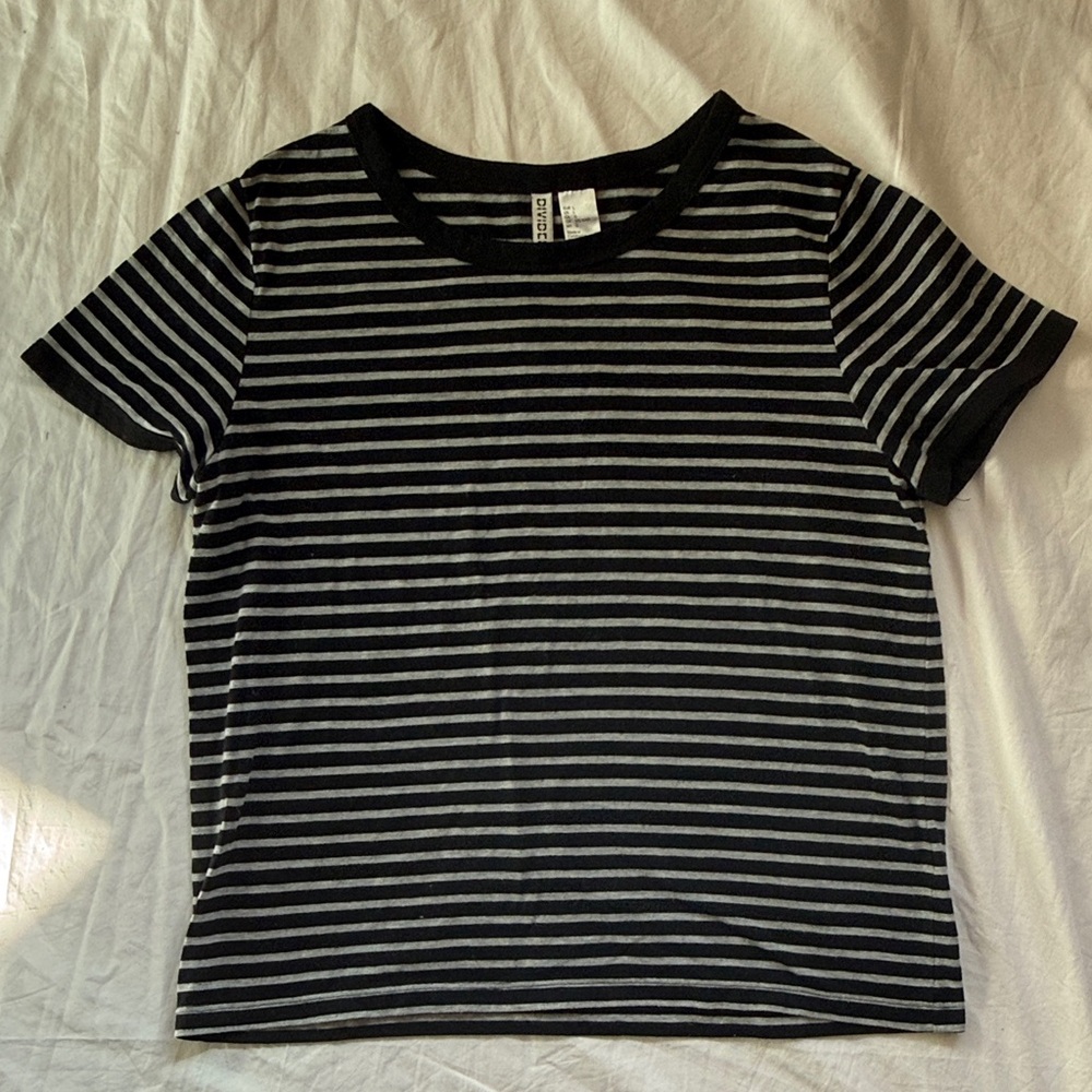 Divided Black and Gray Striped Tee